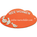 Türschild aus Keramik Drei Gänse und Hier Wohnen personalisiert Terracotta 