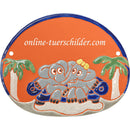 Türschild aus Keramik Zwei Elefanten personalisiert Keramikschild Terracotta 