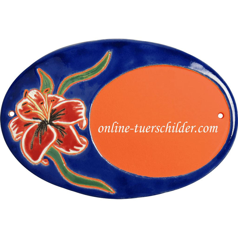 Türschild aus Keramik Lilie weiß rot personalisiert Türschild Keramik Lilie weiß rot  Terracotta 