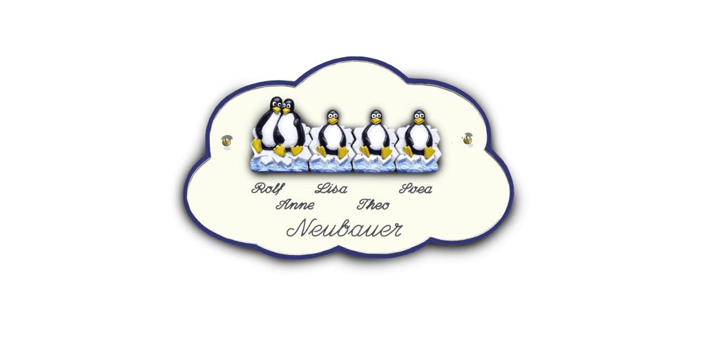 Familientürschild aus Artelith 3-5 Personen Pinguin Wolke Familientürschild aus Artelith Pinguin Wolke online-tuerschilder.com 5 Personen Creme 